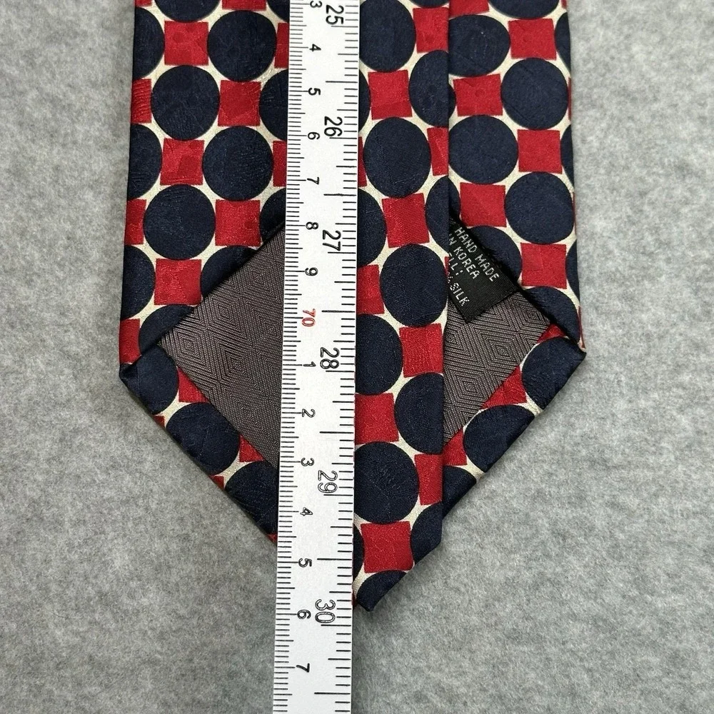 Tongue Tied Tom McLellon Silk Geometric Circle Square Tie Red Navy 60x3.75